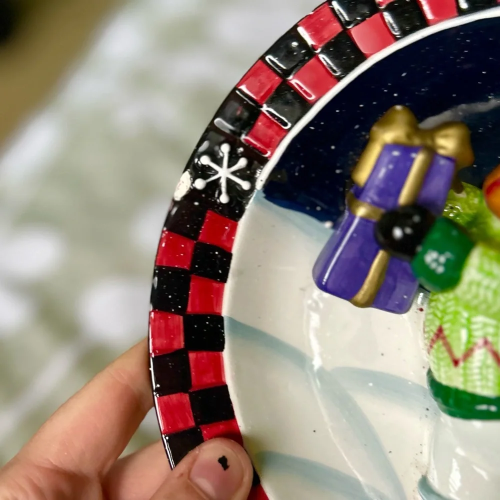 Vintage 3D Winter Snowman Ice Skating Christmas Festive Holiday GANZ Wall Plate